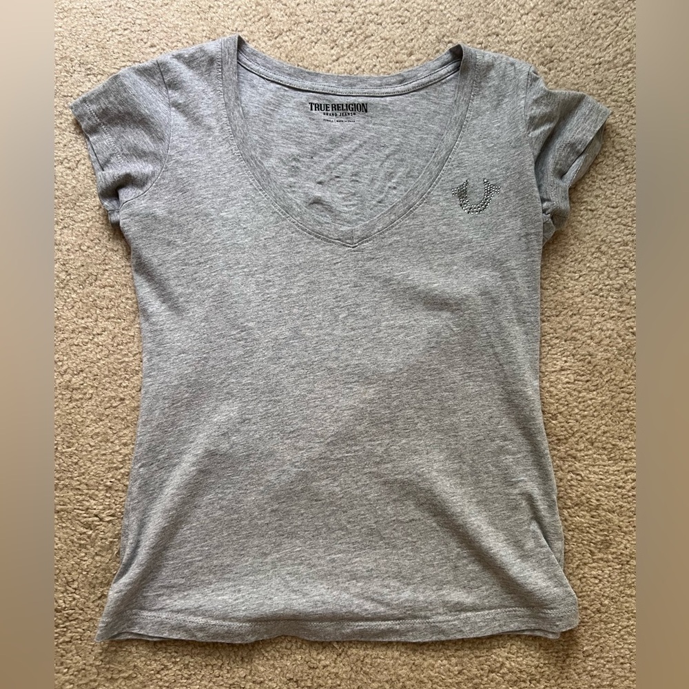 True Religion X Small Gray Women's V-Neck Tee Shirt